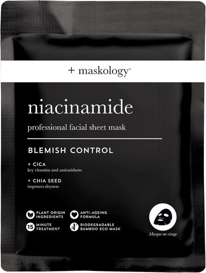 NIACINAMIDE Professional Sheet Mask Pack of 1 | Face Masks Skincare for Blemish Control | CICA & Chia Seed | anti Aging Formula | Face Masks Sheet |