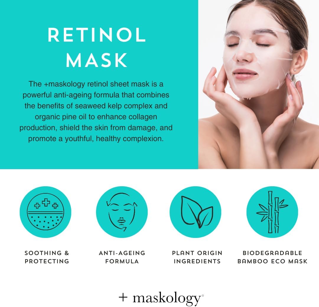 RETINOL Professional Sheet Mask Pack of 1 | Seaweed Kelp anti Aging Sheet Face Masks | Organic Pine Oil & Wild Yam | Face Masks Skincare | 100% Plant Based |