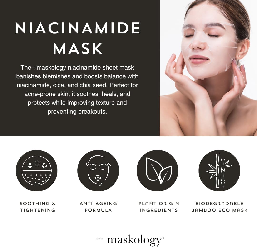 NIACINAMIDE Professional Sheet Mask Pack of 1 | Face Masks Skincare for Blemish Control | CICA & Chia Seed | anti Aging Formula | Face Masks Sheet |